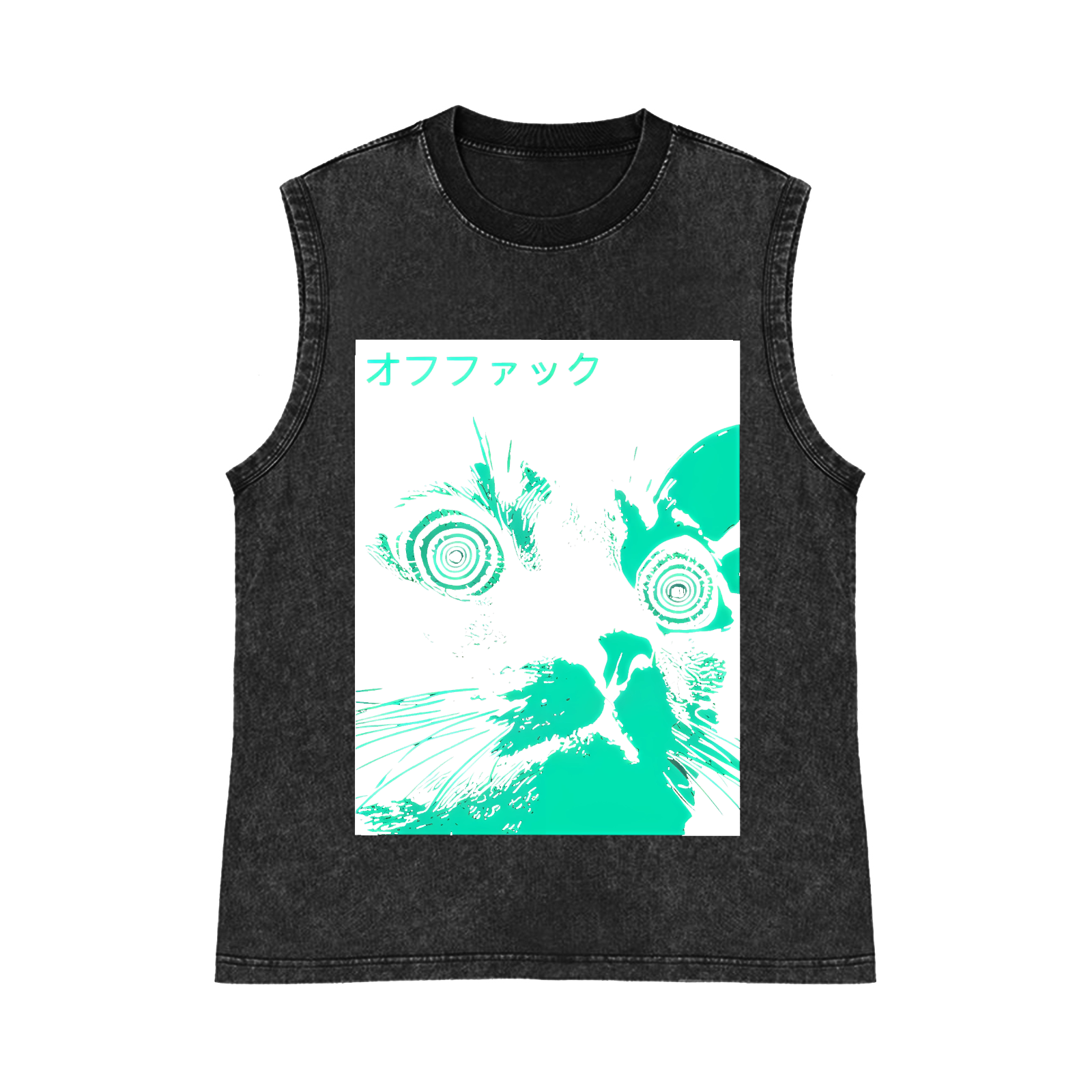 Enigmatic Cat Eyes Pure Cotton Wash-Dyed Sleeveless Tank Top