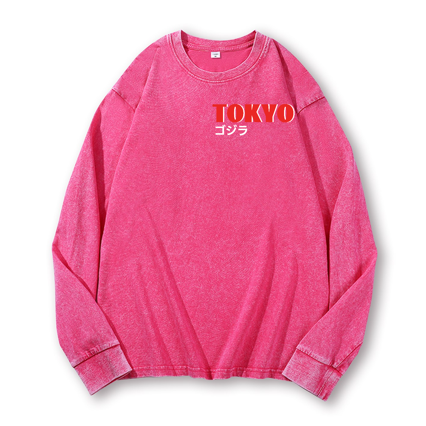 Ramen Godzilla Vintage Washed Cotton Back Art Long-sleeve T-shirt