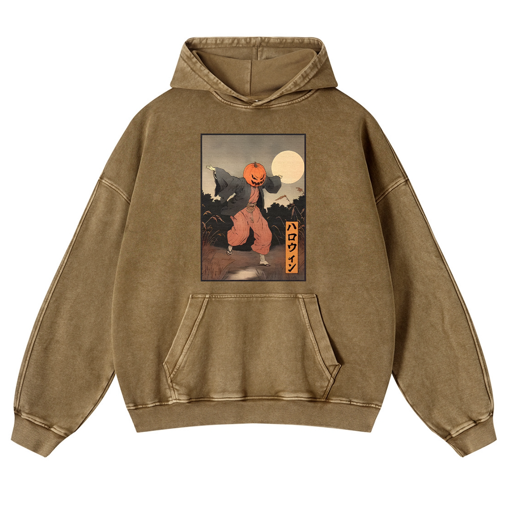Kimono Pumpkin Person Vintage Washed Thick Cotton Hoodie