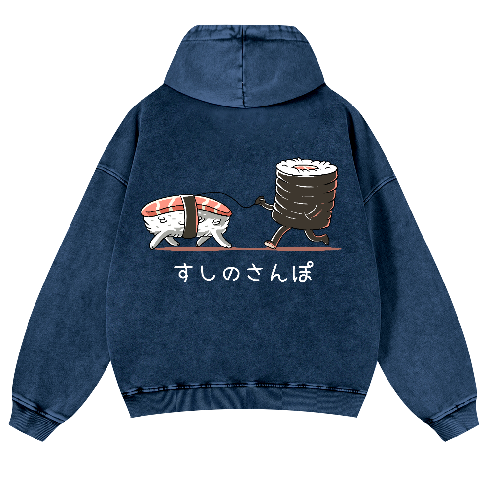 Sushi Vintage Washed Cotton Back Art Hoodie