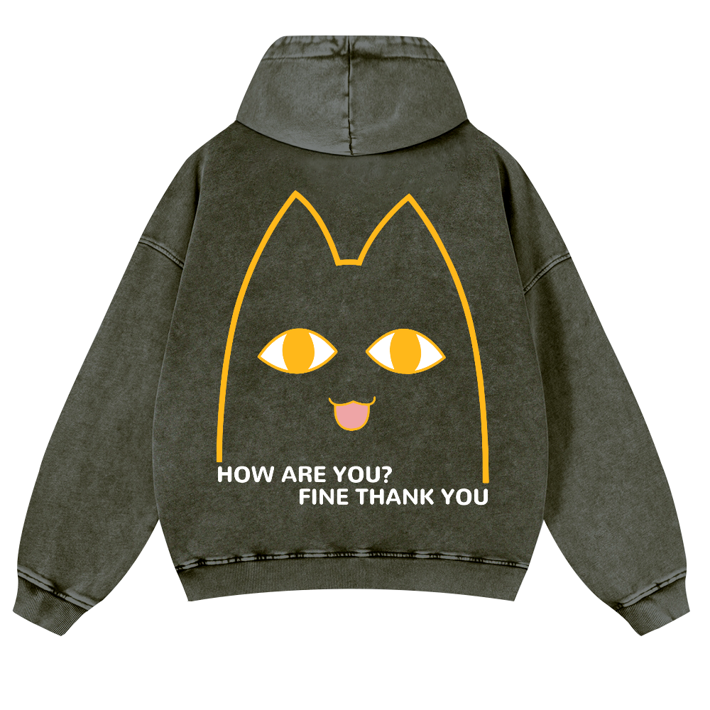 Cat Vintage Washed Cotton Back Art Hoodie