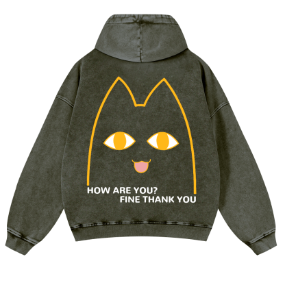 Cat Vintage Washed Cotton Back Art Hoodie