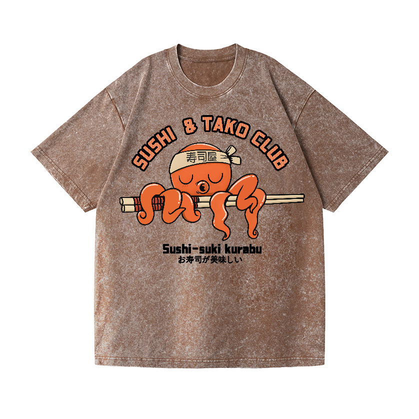 Sushi and Tako Octopus Vintage Wash Japanese Design T-Shirt