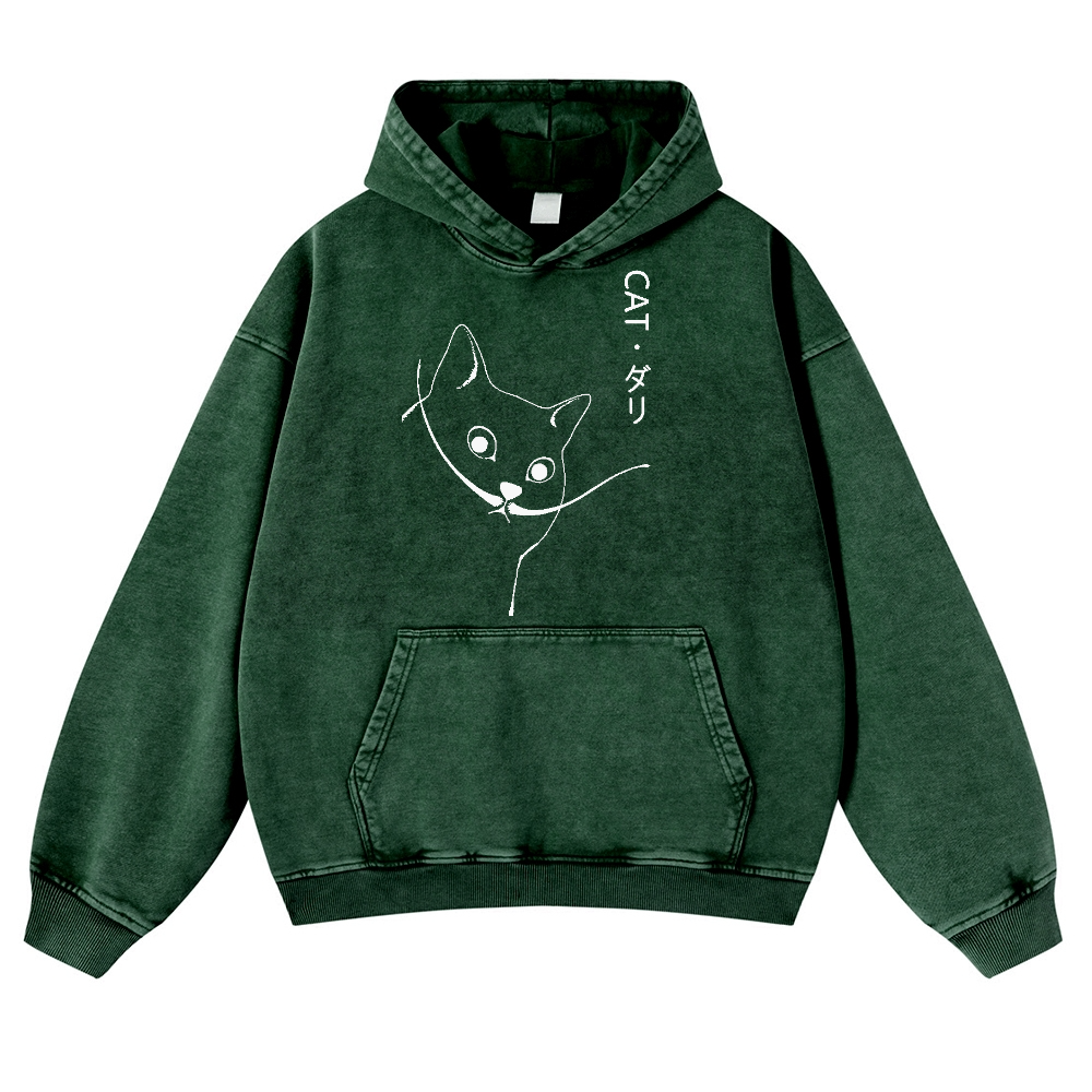 CAT Vintage Washed Thick Cotton Hoodie