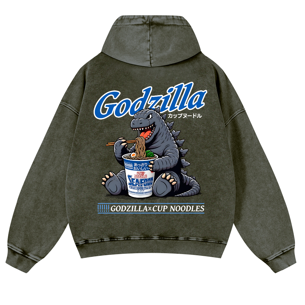 Godzilla Cup Noodles Vintage Washed Cotton Back Art Hoodie