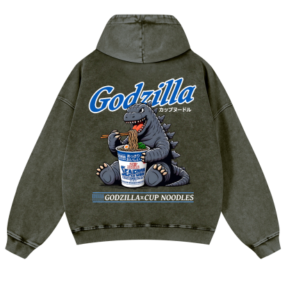 Godzilla Cup Noodles Vintage Washed Cotton Back Art Hoodie
