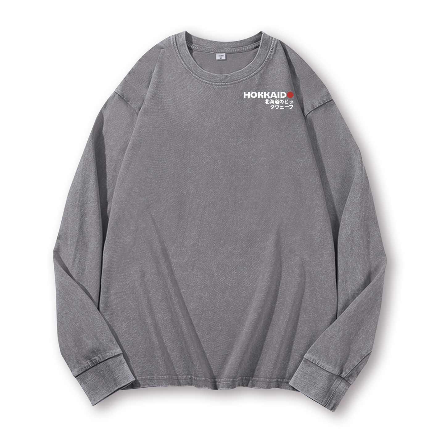 Hokkaido Wave Ukiyoe Vintage Washed Cotton Back Art Long-sleeve T-shirt