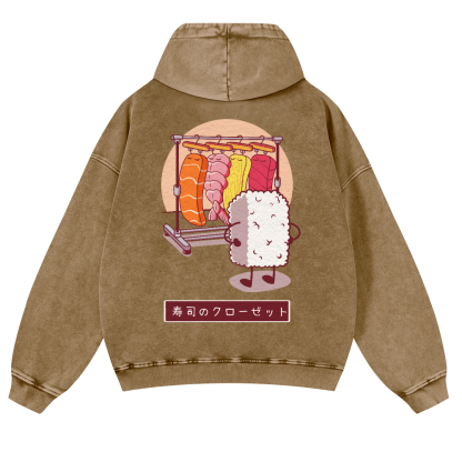 Sushi Vintage Washed Cotton Back Art Hoodie