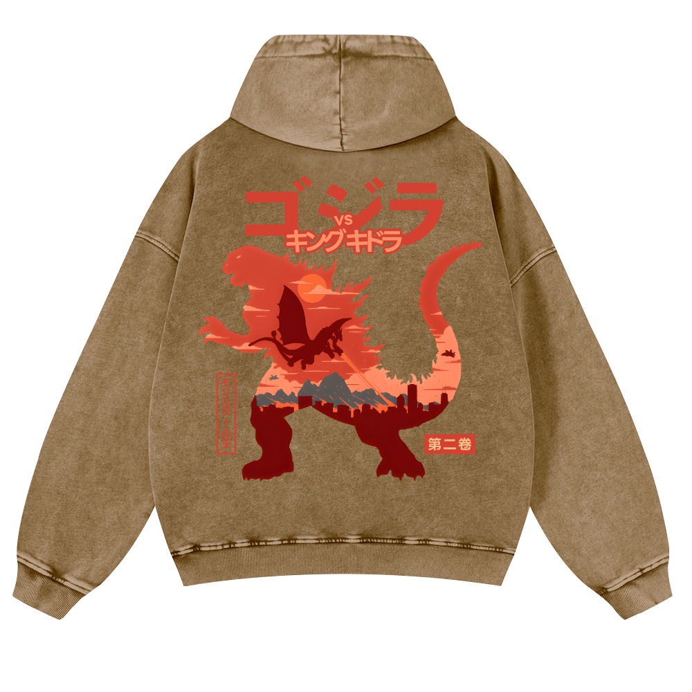 Godzilla Vintage Washed Cotton Back Art Hoodie