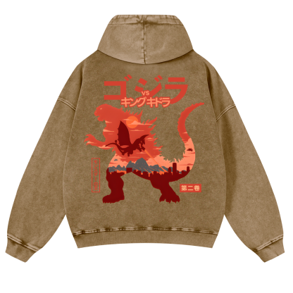 Godzilla Vintage Washed Cotton Back Art Hoodie