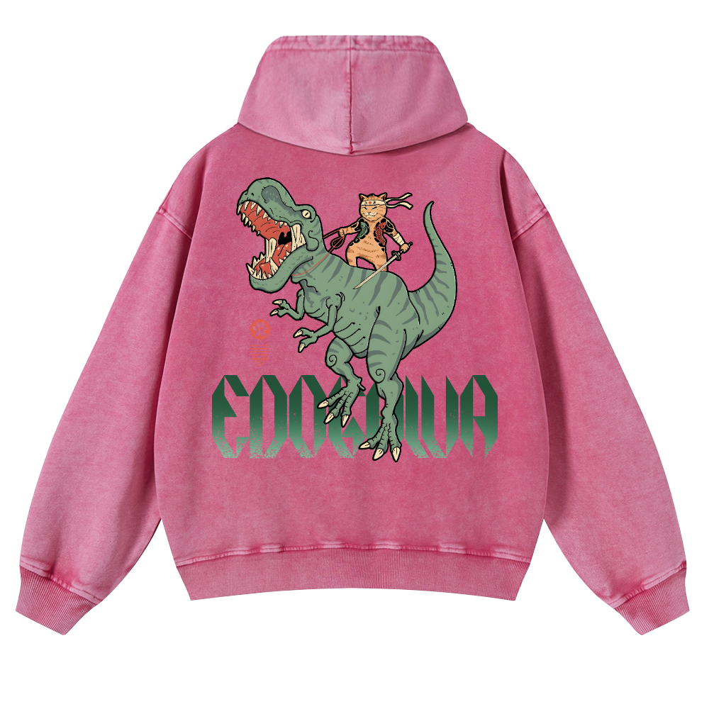 Cat T-Rex Vintage Washed Cotton Back Art Hoodie