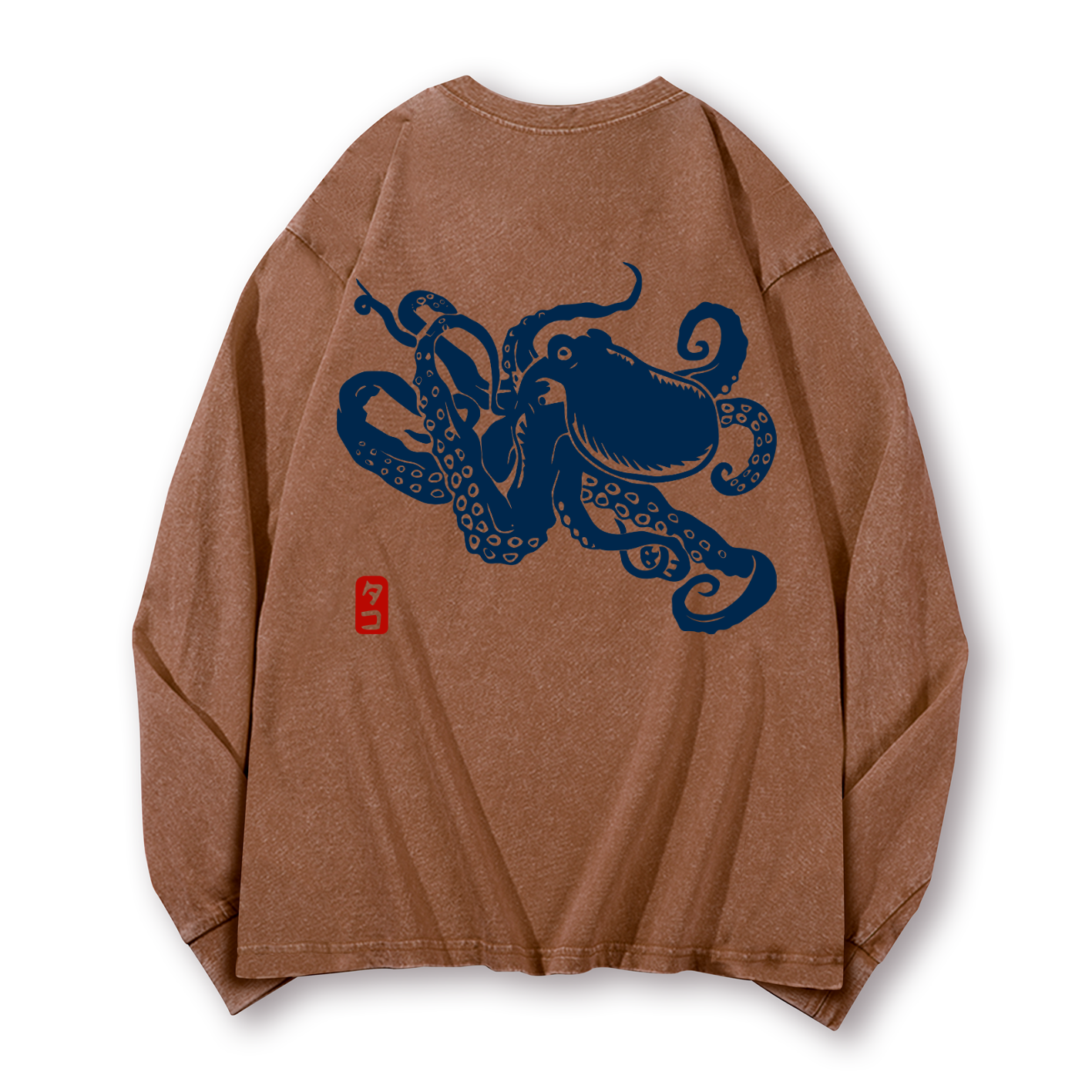 Octopus Vintage Washed Cotton Back Art Long-sleeve T-shirt