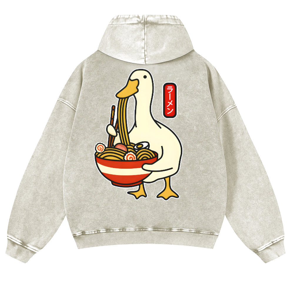 Ramen Duck Vintage Washed Cotton Back Art Hoodie