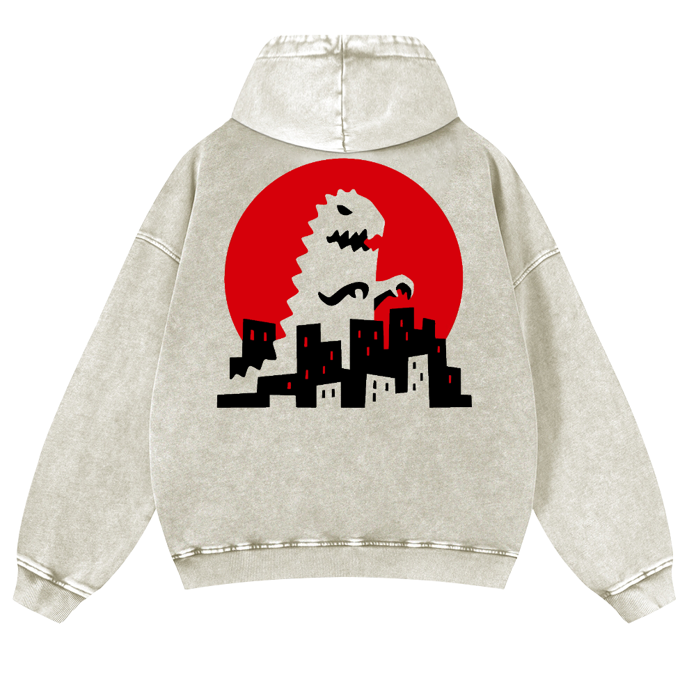 Godzilla Vintage Washed Cotton Back Art Hoodie