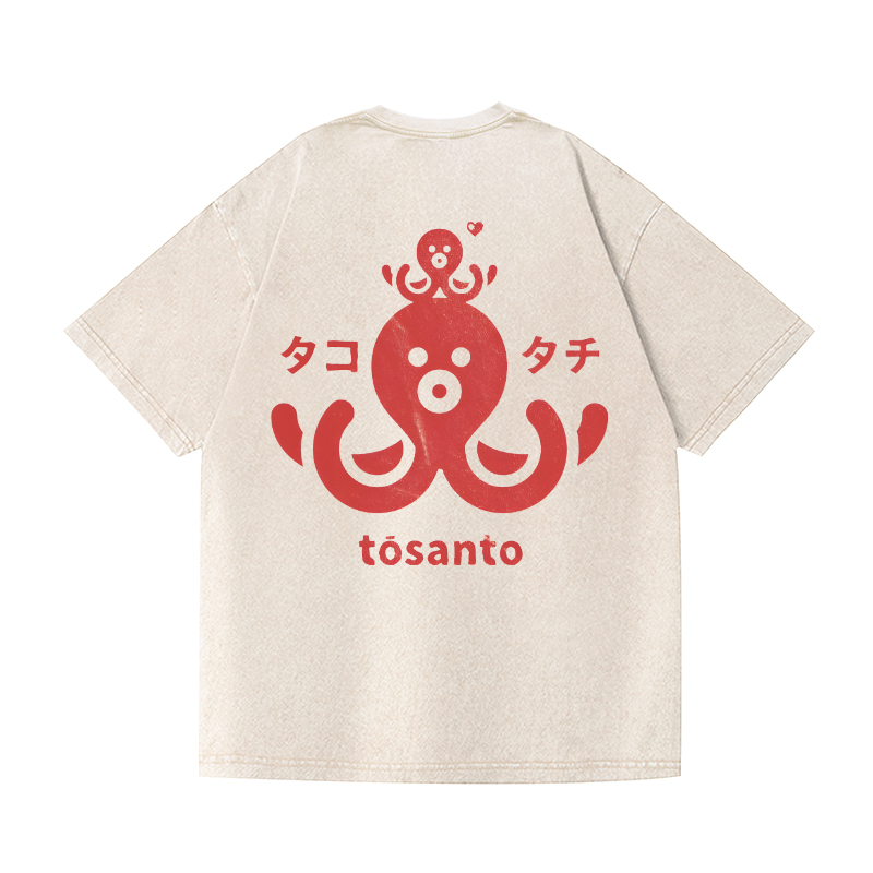 Octopus Vintage Wash Japanese Design Back Art T-Shirt
