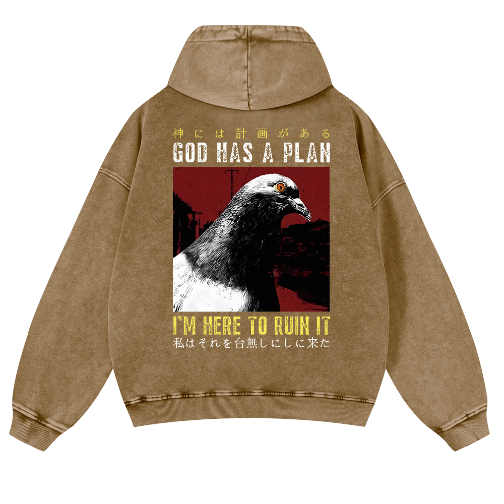 Pigeon Vintage Washed Cotton Back Art Hoodie