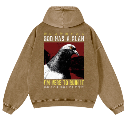 Pigeon Vintage Washed Cotton Back Art Hoodie