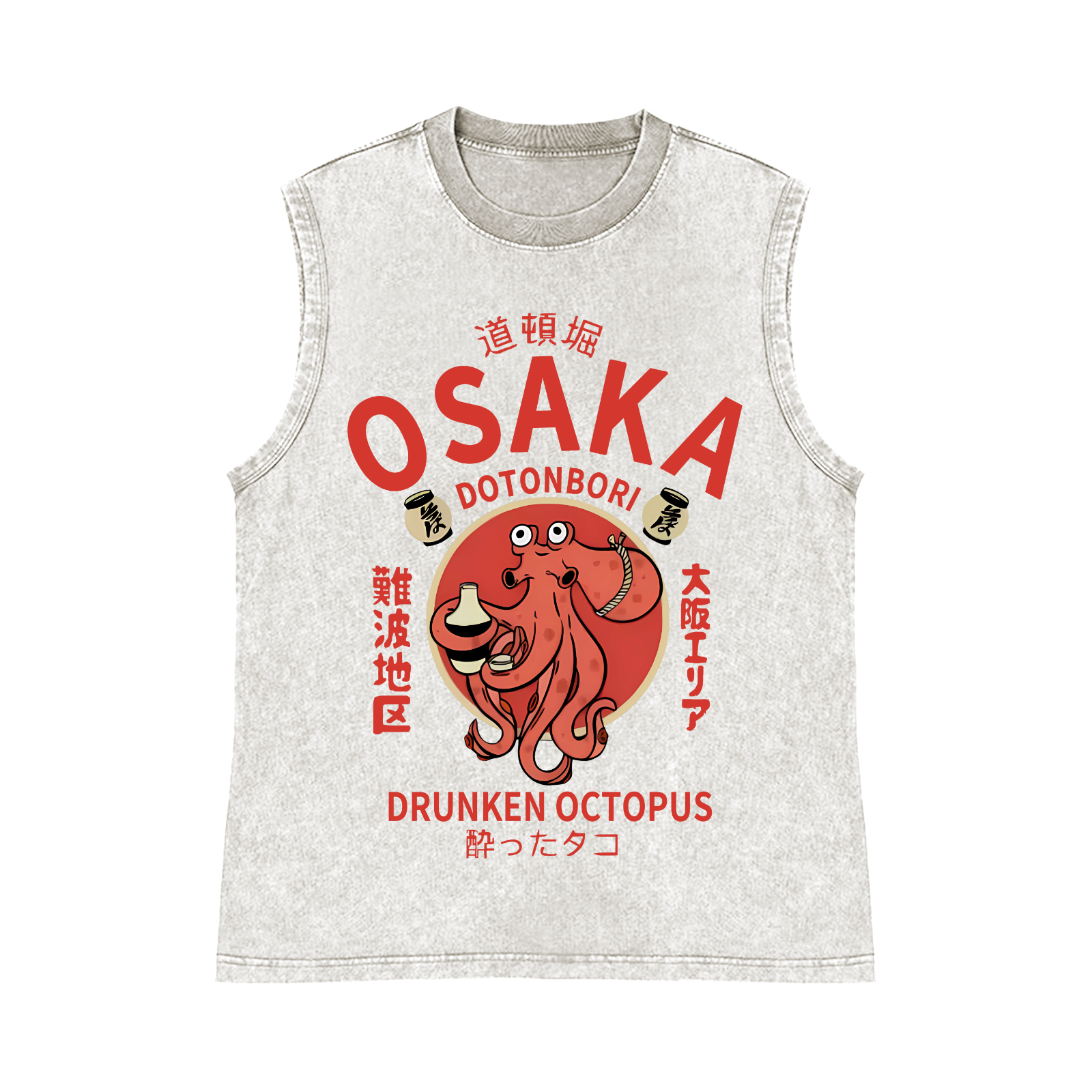 OSAKA Dotonbori Octopus Pure Cotton Wash-Dyed Sleeveless Tank Top