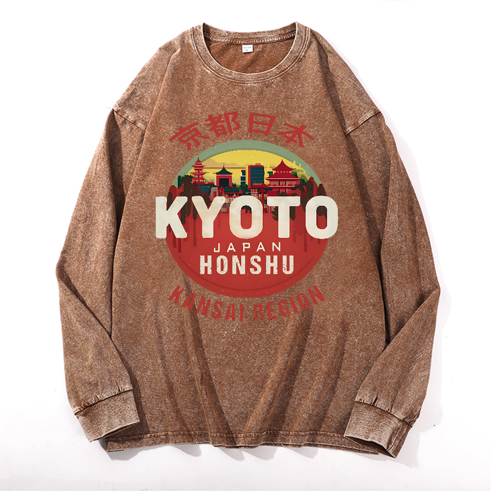 Kyoto Japan Honshu Kansai Region Vintage Cotton Wash Crewneck Sweatshirt