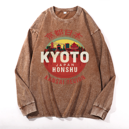 Kyoto Japan Honshu Kansai Region Vintage Cotton Wash Crewneck Sweatshirt