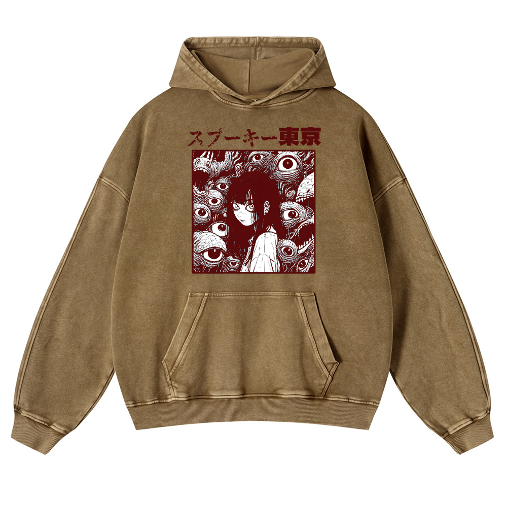 Horror manga Vintage Washed Thick Cotton Hoodie