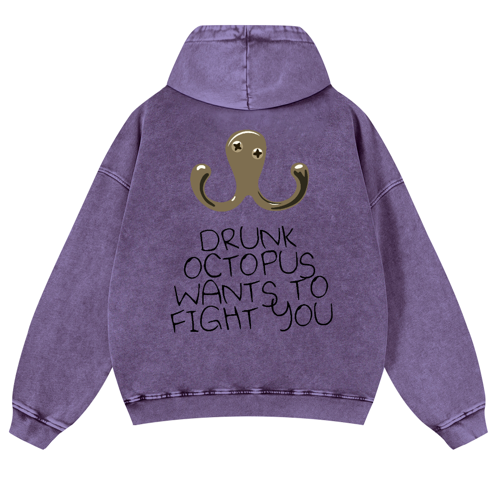 Drunken Octopus Vintage Washed Cotton Back Art Hoodie