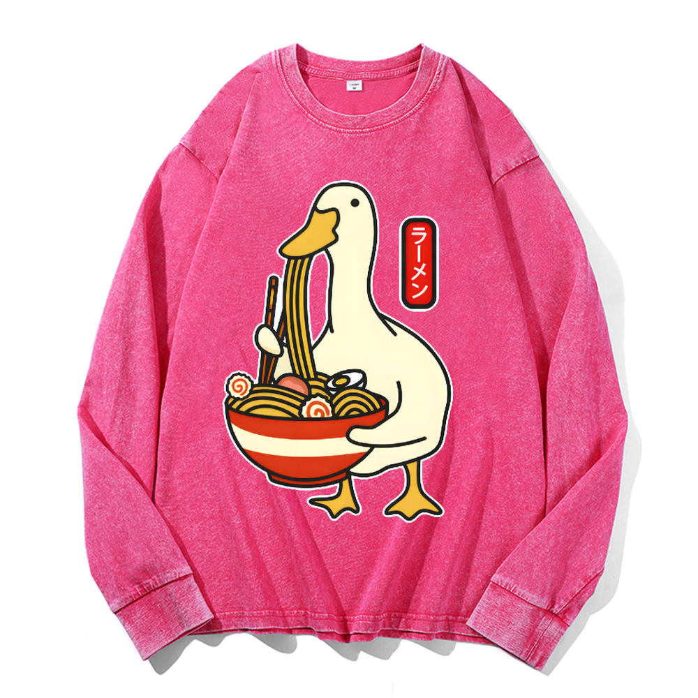 Duck and Ramen Vintage Cotton Wash Crewneck Sweatshirt