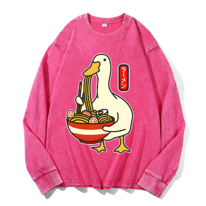 Duck and Ramen Vintage Cotton Wash Crewneck Sweatshirt