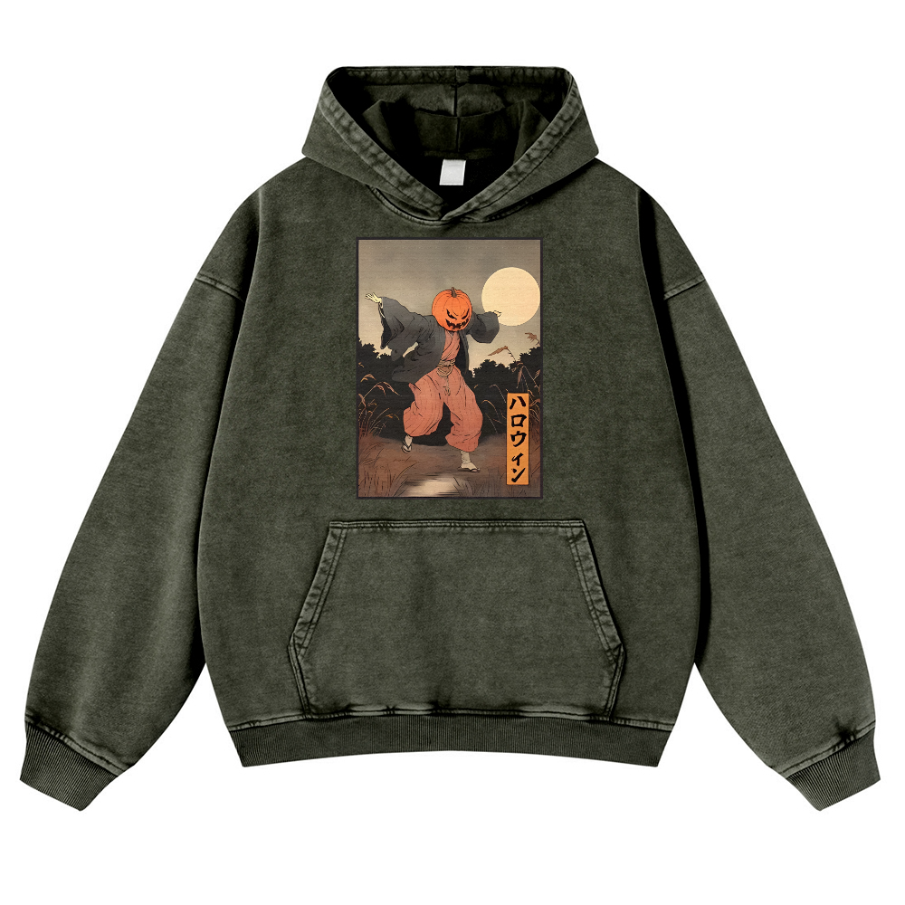 Kimono Pumpkin Person Vintage Washed Thick Cotton Hoodie