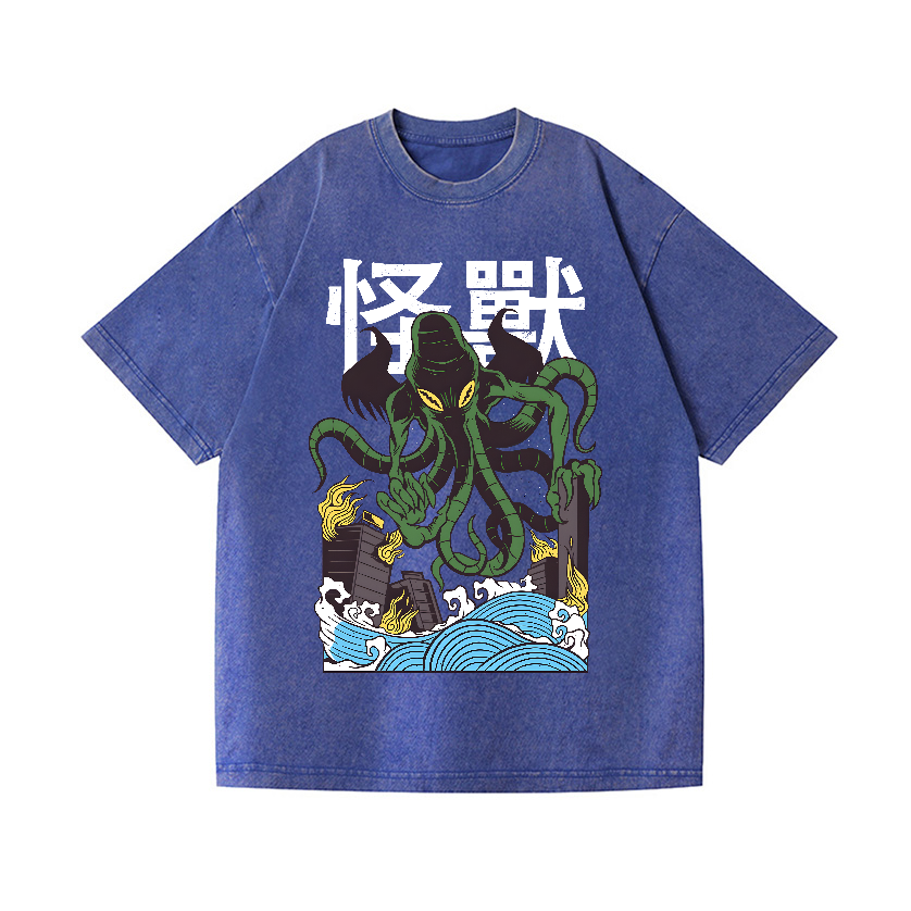 Octopus Monster Vintage Wash Japanese Design T-Shirt