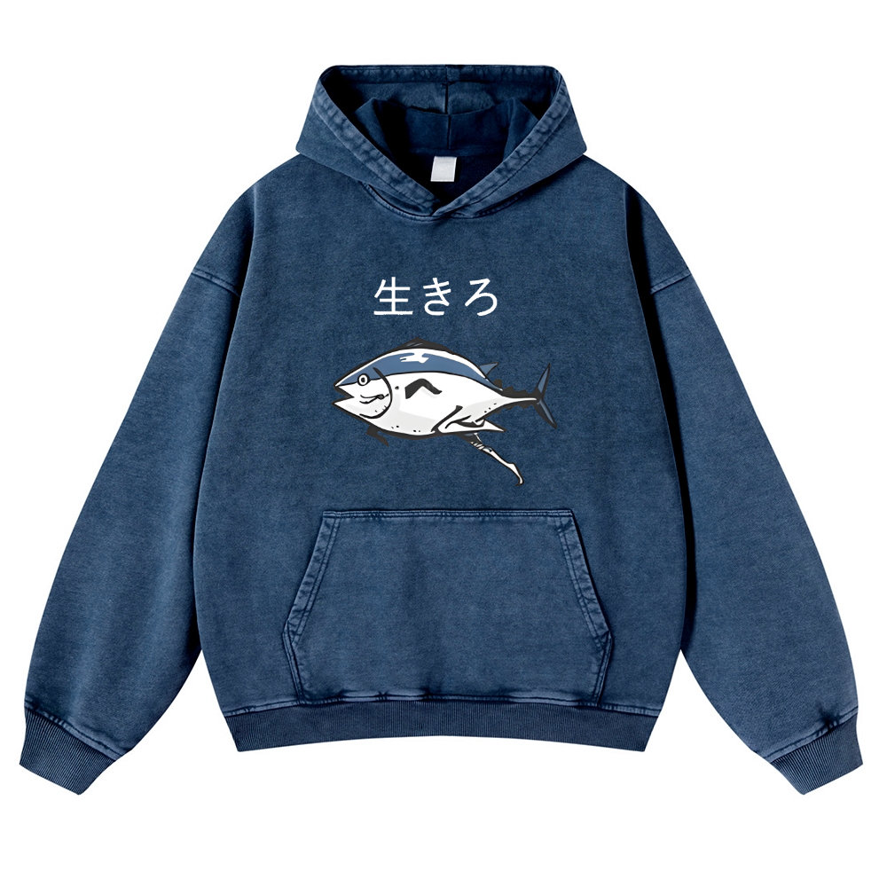 The Living Fish Vintage Washed Thick Cotton Hoodie
