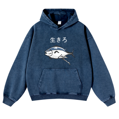 The Living Fish Vintage Washed Thick Cotton Hoodie