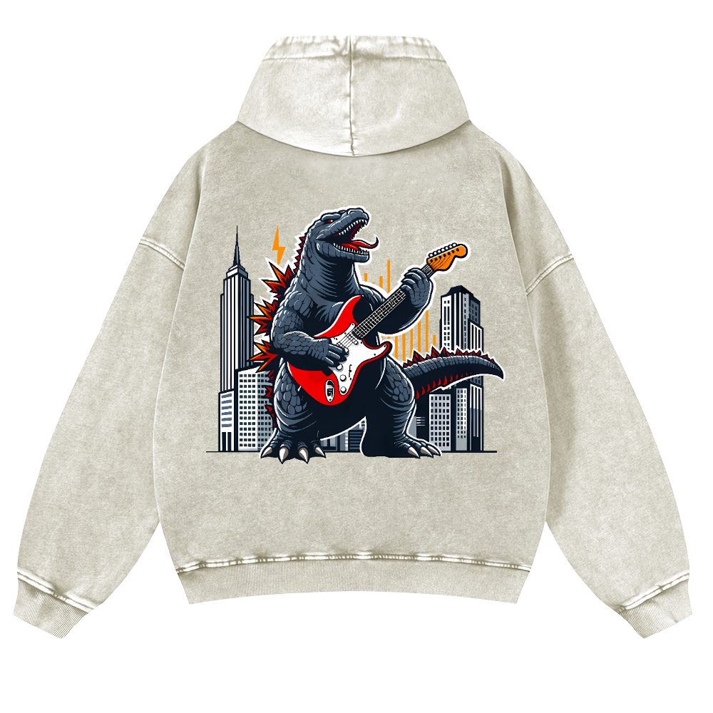 Rock Godzilla Vintage Washed Cotton Back Art Hoodie