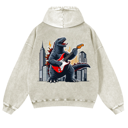 Rock Godzilla Vintage Washed Cotton Back Art Hoodie
