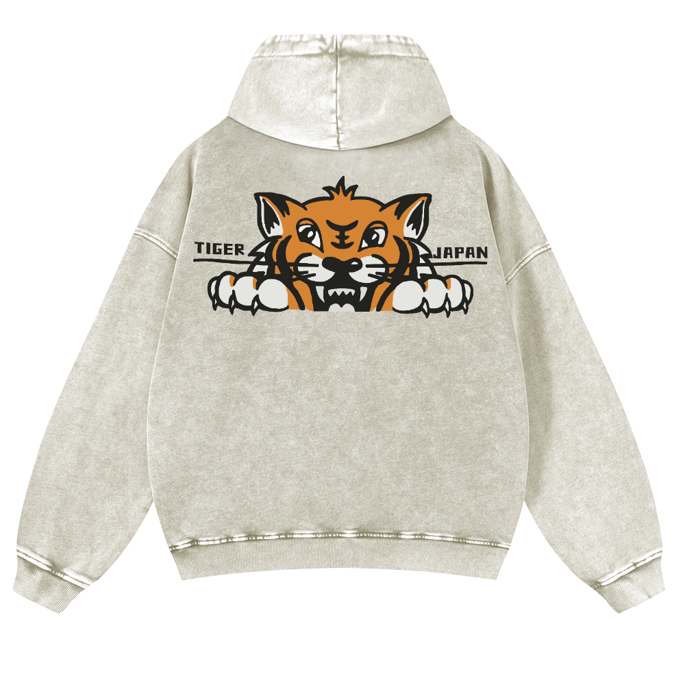 Tiger Japan Vintage Washed Cotton Back Art Hoodie