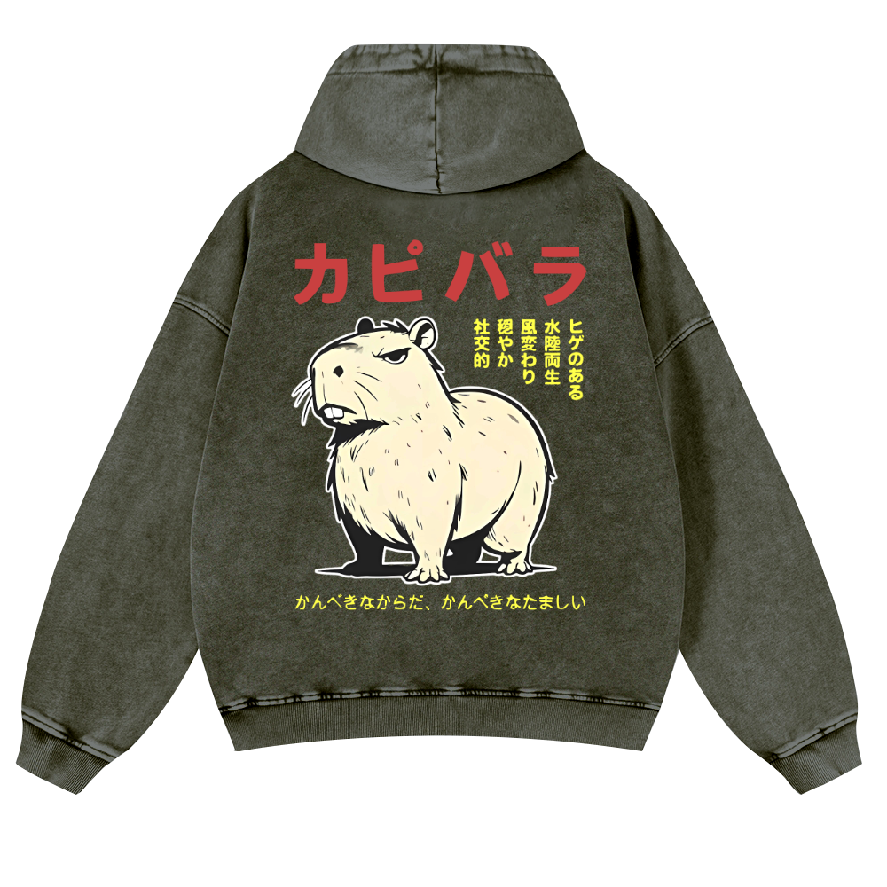 Capybara Vintage Washed Cotton Back Art Hoodie