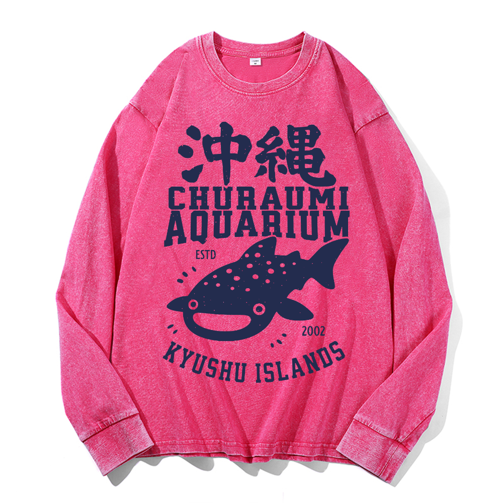 Okinawa Churaumi Aquarium Kyushu Islands Vintage Cotton Wash Crewneck Sweatshirt