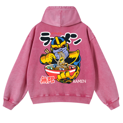 Ramen Hero Vintage Washed Cotton Back Art Hoodie