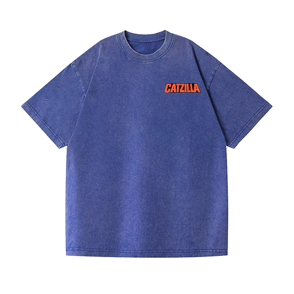 Catzilla Cat Vintage Wash Japanese Design Back Art T-Shirt