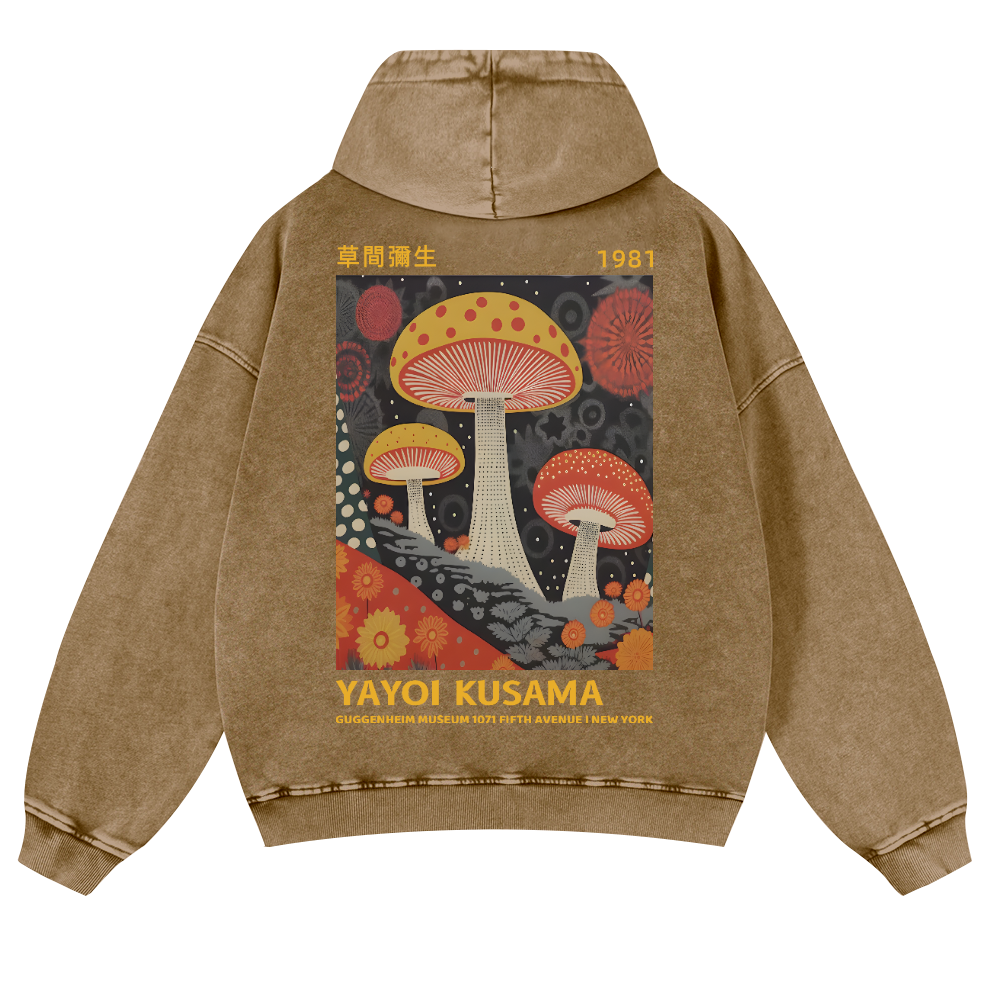 Yayoi Kusama Mushroom Vintage Washed Cotton Back Art Hoodie