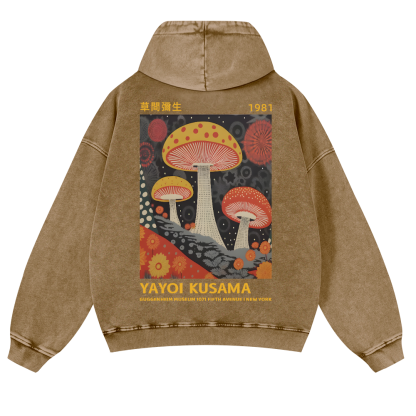 Yayoi Kusama Mushroom Vintage Washed Cotton Back Art Hoodie