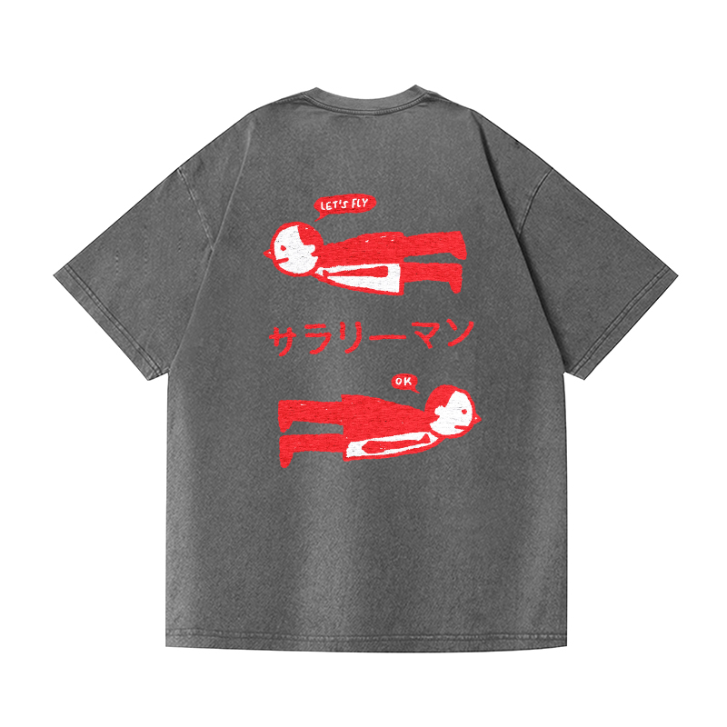 Fly People Vintage Wash Japanese Design Back Art T-Shirt