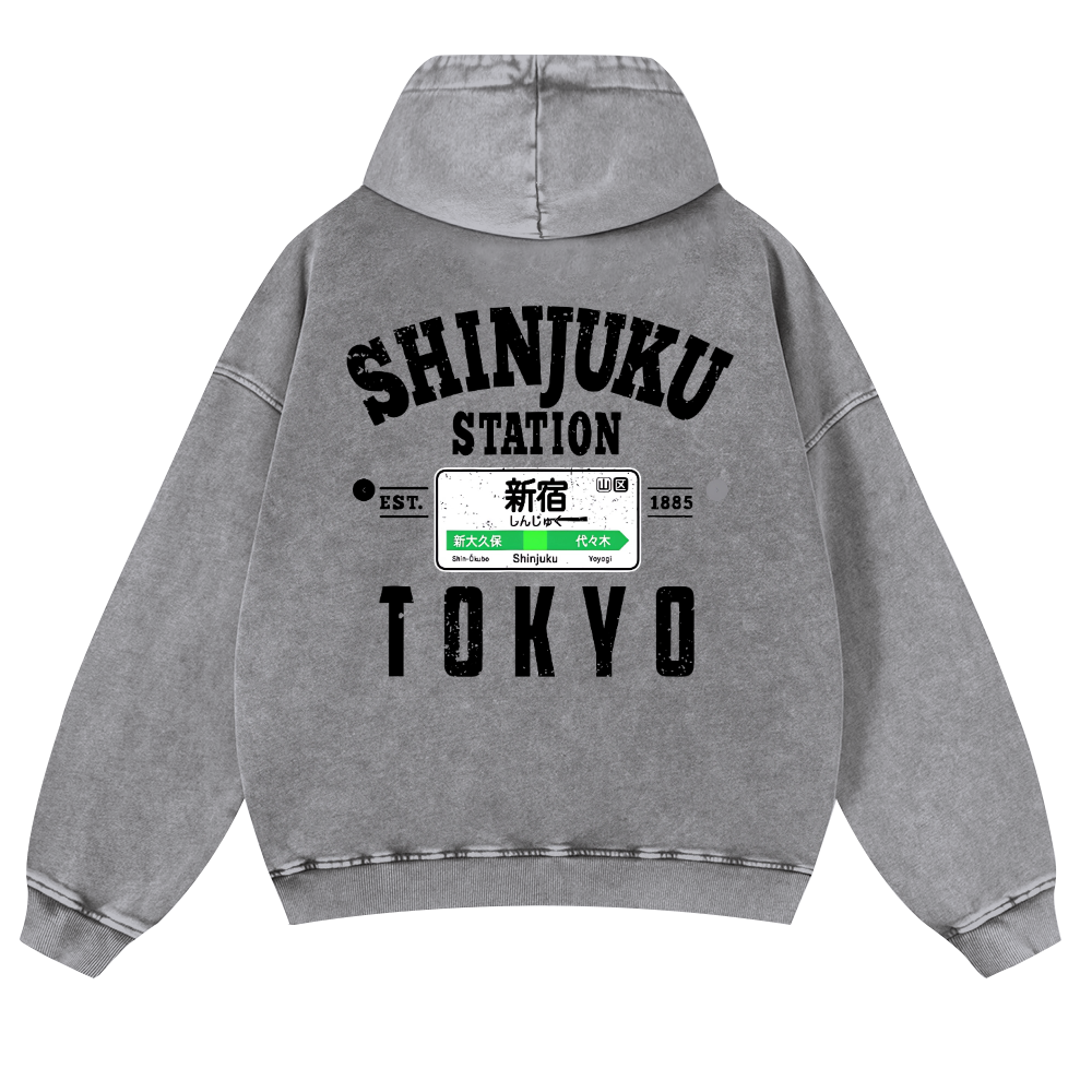 Shinjuku Station Vintage Washed Cotton Back Art Hoodie