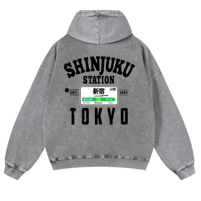 Shinjuku Station Vintage Washed Cotton Back Art Hoodie