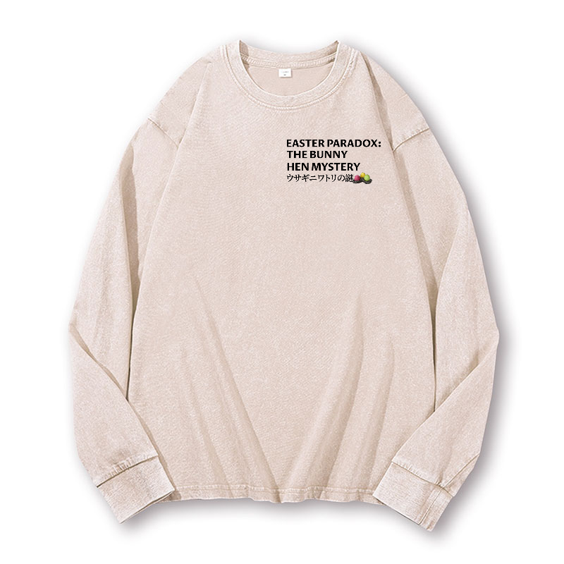 Easter Bunny Chicken Vintage Washed Cotton Back Art Long-sleeve T-shirt