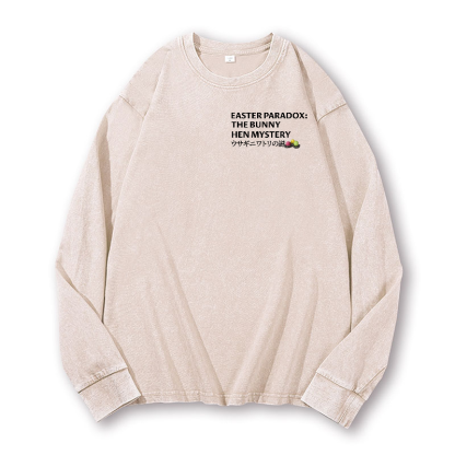 Easter Bunny Chicken Vintage Washed Cotton Back Art Long-sleeve T-shirt