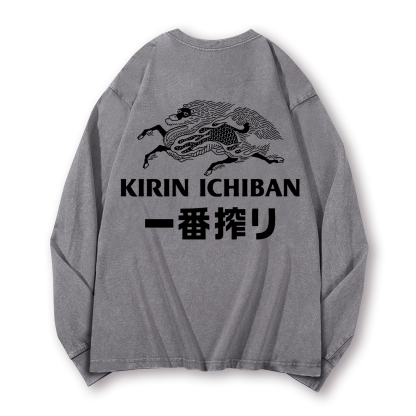 Kirin Ichiban Brewery Beer Vintage Washed Cotton Back Art Long-sleeve T-shirt