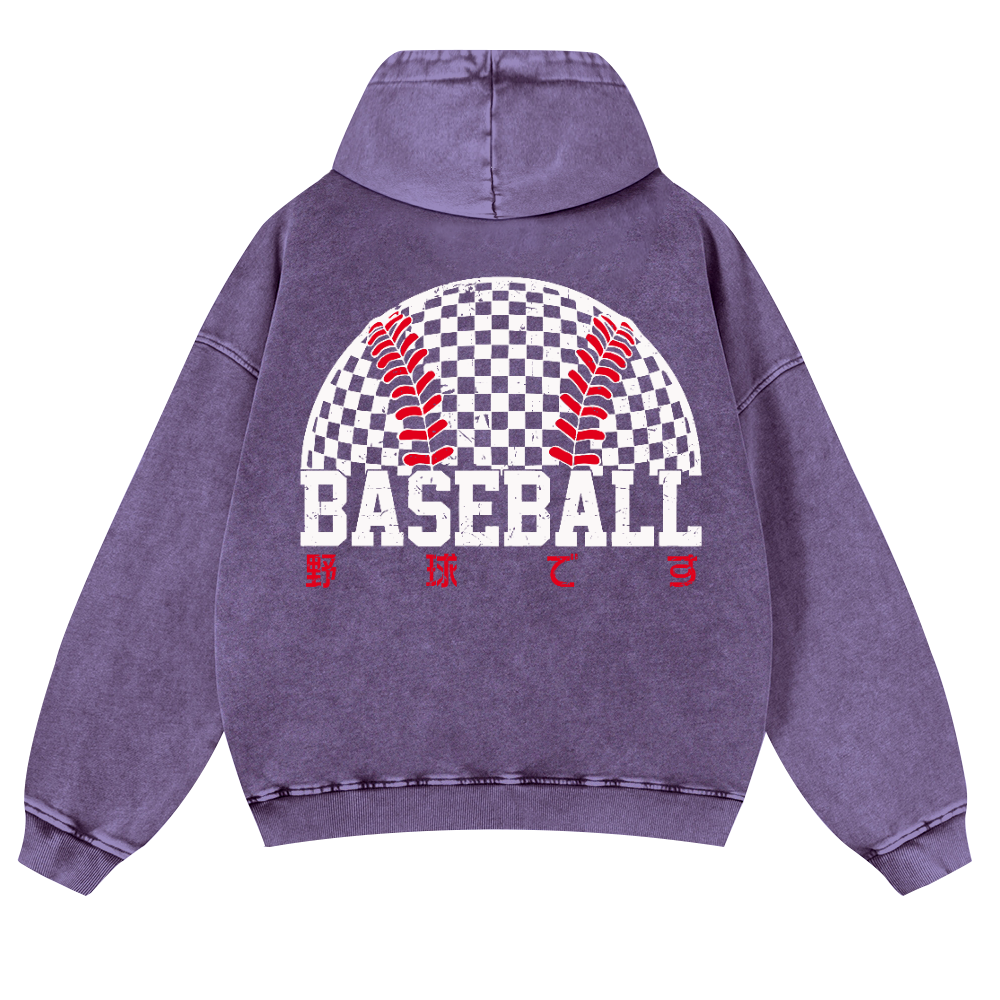 Baseball Vintage Washed Cotton Back Art Hoodie