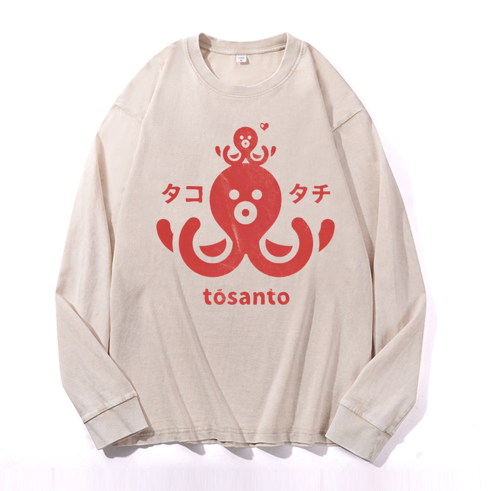 Tosanto Octopus Vintage Cotton Wash Crewneck Sweatshirt