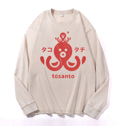 Tosanto Octopus Vintage Cotton Wash Crewneck Sweatshirt